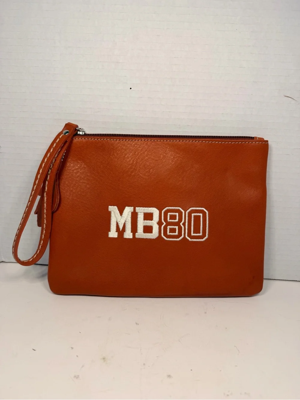 Roots Canada Orange Genuine Leather Wristlet Clutch with MB80 Embroid